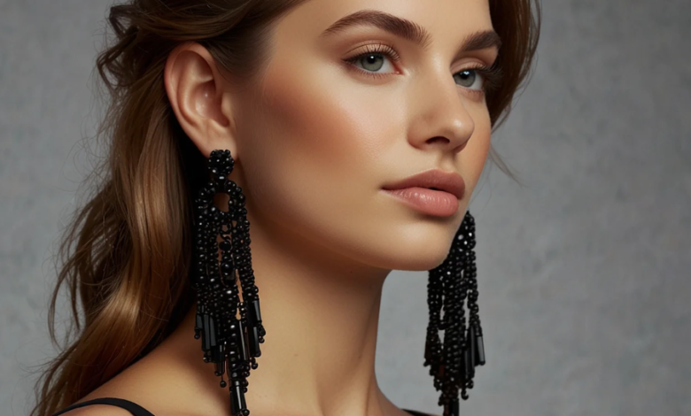 RJ Graziano Black Jet Earrings Fringe