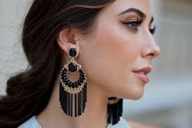 RJ Graziano Black Jet Earrings Fringe